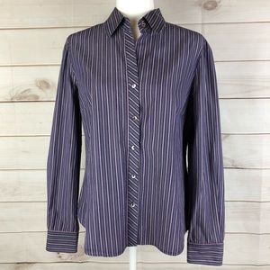 Lafayette 148 New York Striped Button Up Top